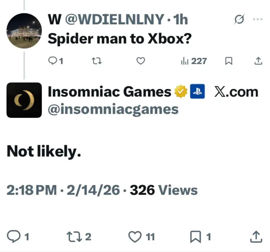 استديو Insomniac يرد على شائعات إطلاق ألعاب Spider Man على Xbox رد رسمي حول إطلاق ألعاب Spider Man على Xbox